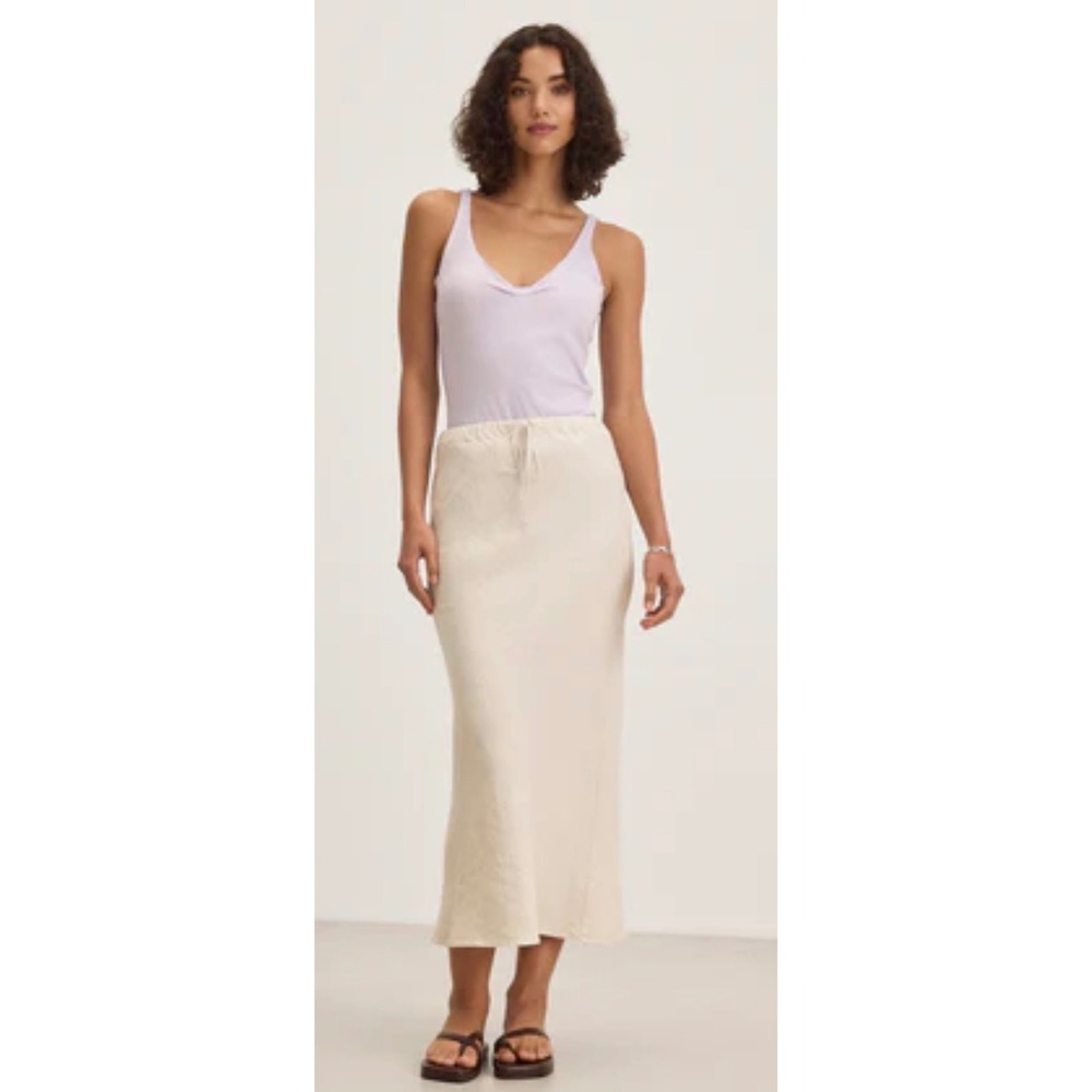 Song of Style Aimee Song Linen Rayon Maxi Skirt Side Slit Beige Women Medium